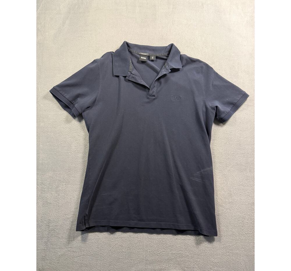 Hugo Boss Polo Shirt Mens XL‎ Navy Blue Short Sleeve Cotton Pique Designer Golf